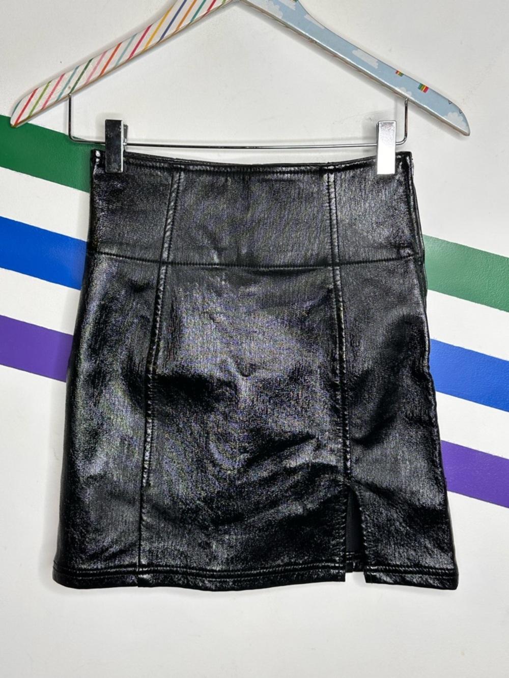 Free People high waist slit faux pleather mini skirt size 0